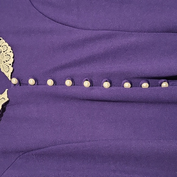 Vintage Plus Size Deadstock Royal Purple Lace Collar Dress - Picture 5 of 7